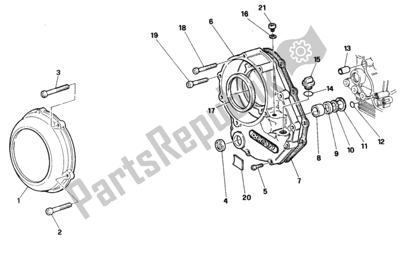 All parts for the Clutch Cover of the Ducati Paso 907 I. E. 1990